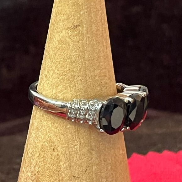3 Stone Midnight Sapphire Ring & Earrings Set in Durable Stainless Steel. - Picture 12 of 17